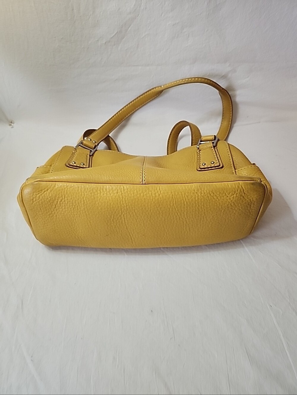 Vtg Y2k Fossil Mustard Yellow Pebbled Leather Shoulder Bag Purse w silver key - Picture 12 of 15